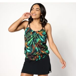 Kim Gravel X Swimsuits For All Exotic Palms Blouson Tankini Top ONLY